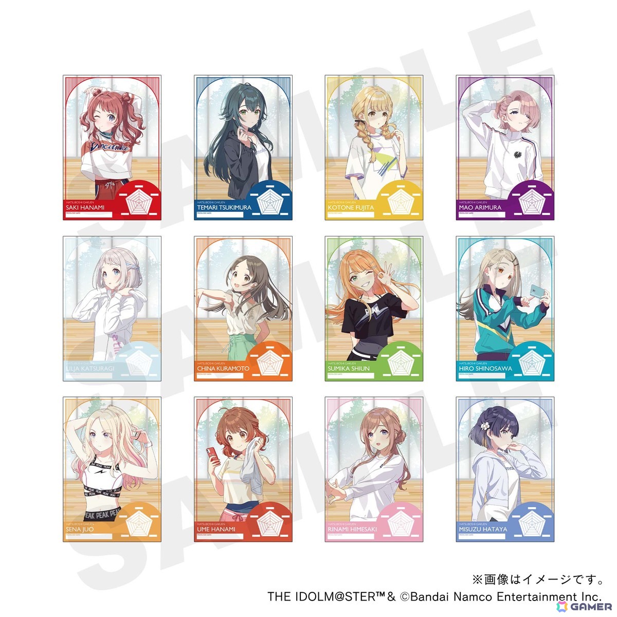 「学マス」ミニキャライラストのスタンプとフレーム切手セットが登場!スタンプは12人のアイドルごとに3種類展開の画像