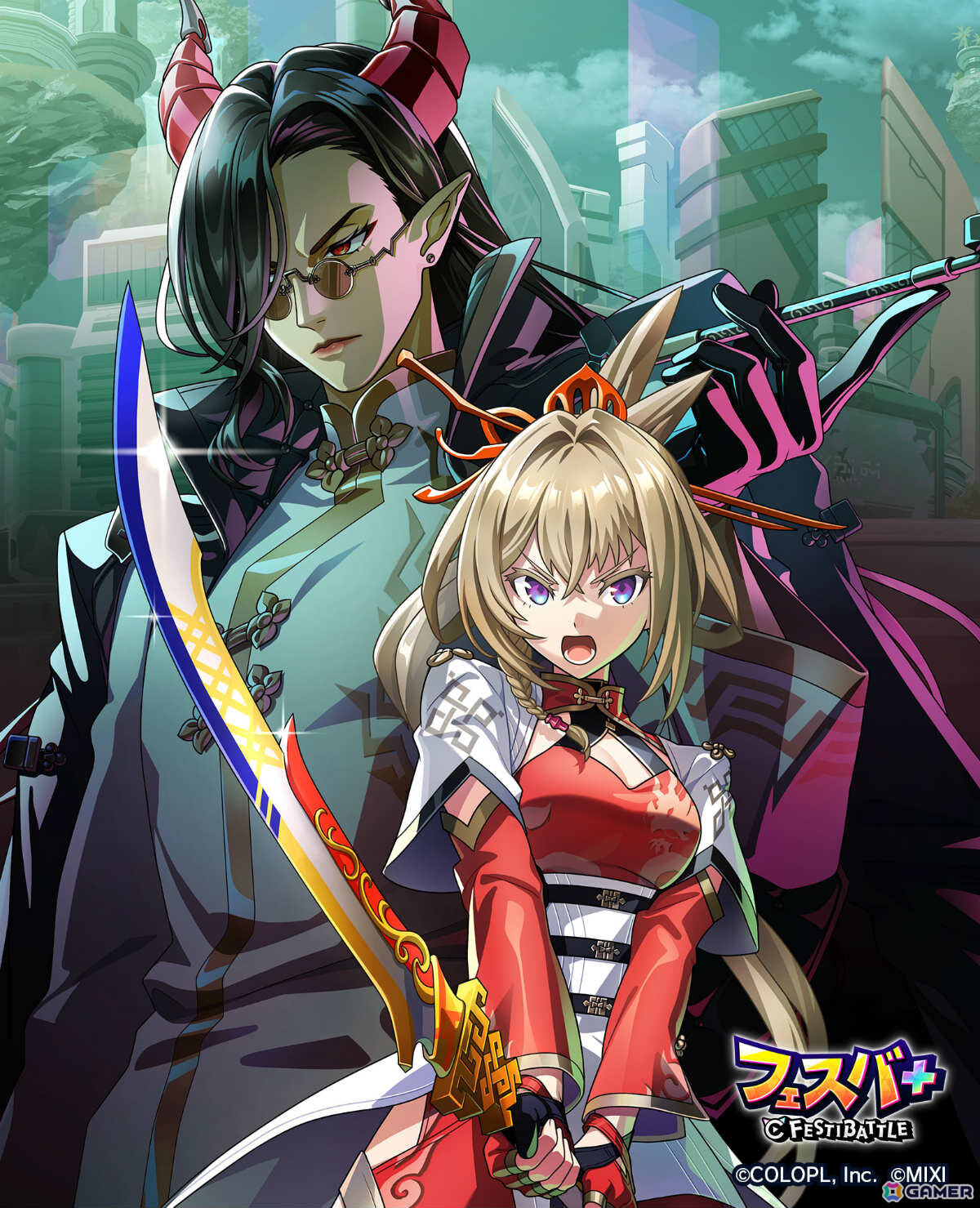 「フェスバ+」剣客風ウェアのヴィルフリート(CV:子安武人)とマサムネ(CV:悠木碧)が主役のイベント「英雄活劇 風雲 護刀少女伝」が開催!の画像