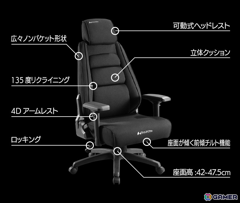 BauhutteよりFPSゲーマーに特化したゲーミングチェア「G-590」が発売!前傾姿勢をサポートするチルト機能などを搭載の画像