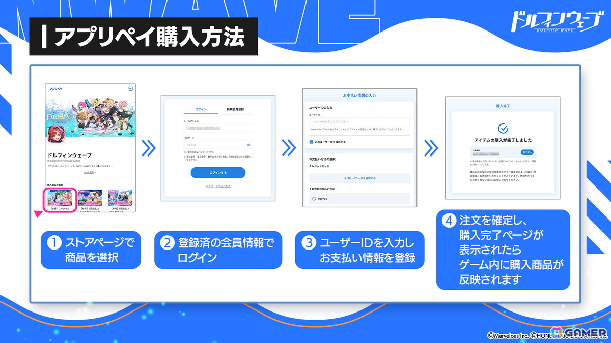 「ドルフィンウェーブ」ゲーム内アイテムをお得に購入できる「アプリペイ公式ストア」がオープンの画像4