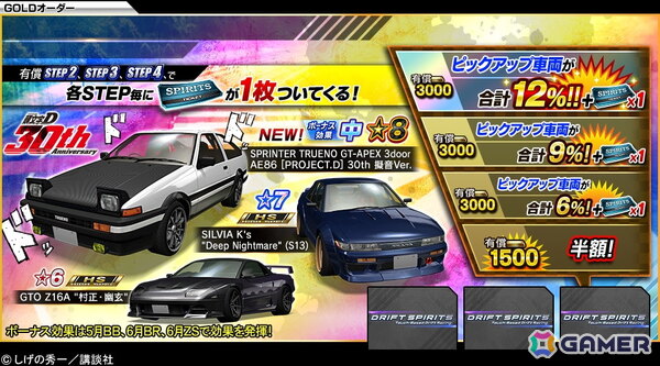 「ドリフトスピリッツ」連載開始30周年の「頭文字D」とのコラボが開催中！コラボ車両が擬音エフェクト付きで登場の画像2