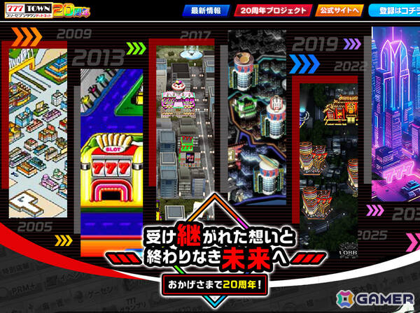 「777TOWN.net」20年の軌跡と今後のイベント情報が詰まった20周年特設サイトが公開！パチンコ・パチスロメーカーのオリジナルキャラのアバター化も決定の画像1