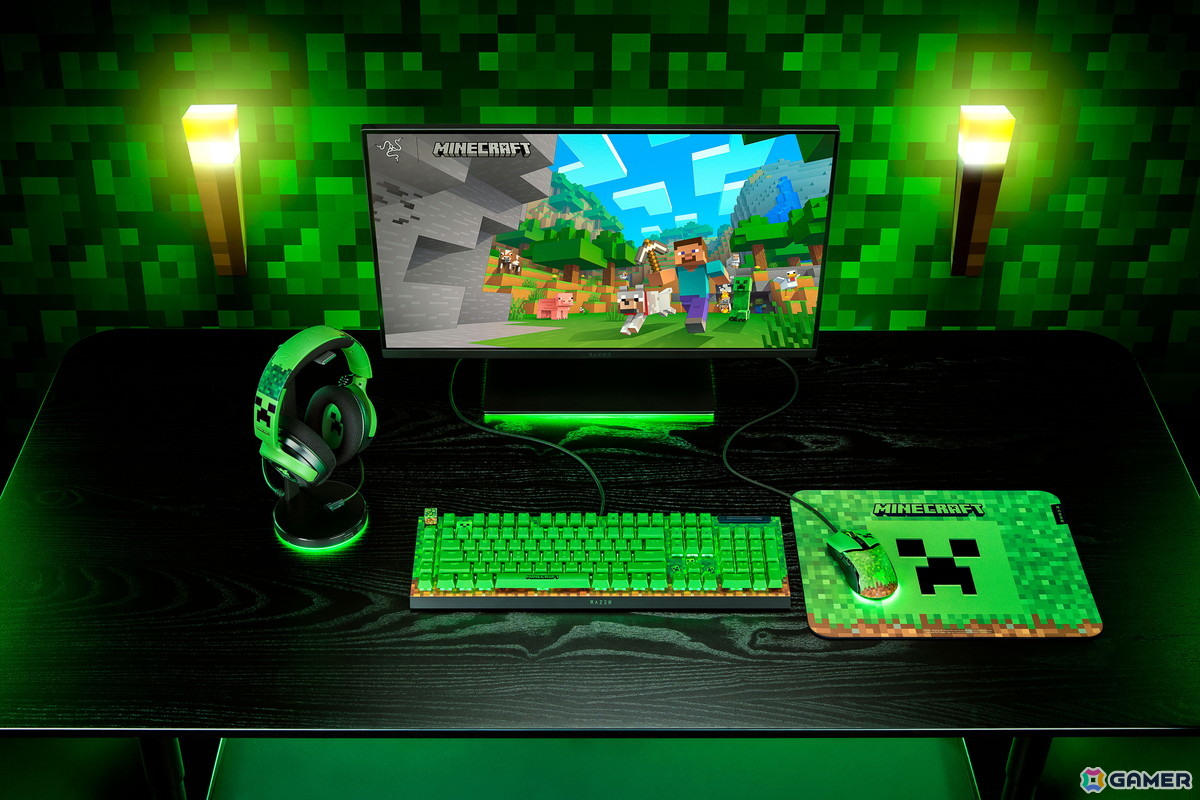 Razerと「マイクラ」のコラボゲーミングデバイスが6月27日に発売！クリーパーモチーフのヘッドセットやマウスなど4製品がラインアップの画像