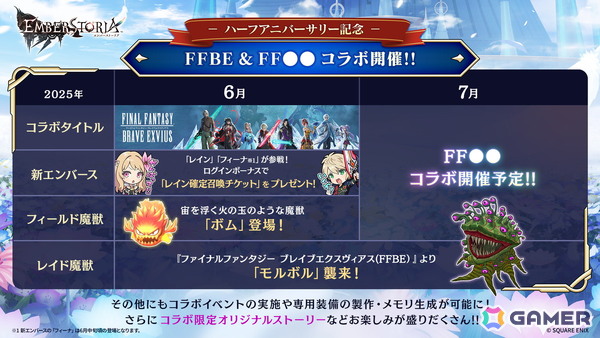 「エンバーストーリア」ハーフアニバーサリー記念！「ファイナルファンタジー」関連作品とのコラボが6月1日より2か月連続で開催！の画像1