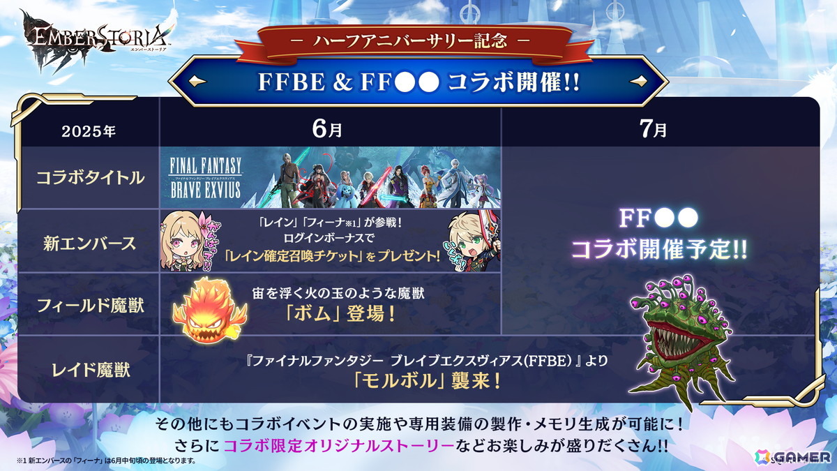 「エンバーストーリア」ハーフアニバーサリー記念！「ファイナルファンタジー」関連作品とのコラボが6月1日より2か月連続で開催！の画像