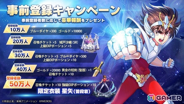 「聖闘士星矢 Galaxy Soldiers」の事前登録受付がスタート！登録者数に応じてゲーム内で使える報酬がもらえるの画像2