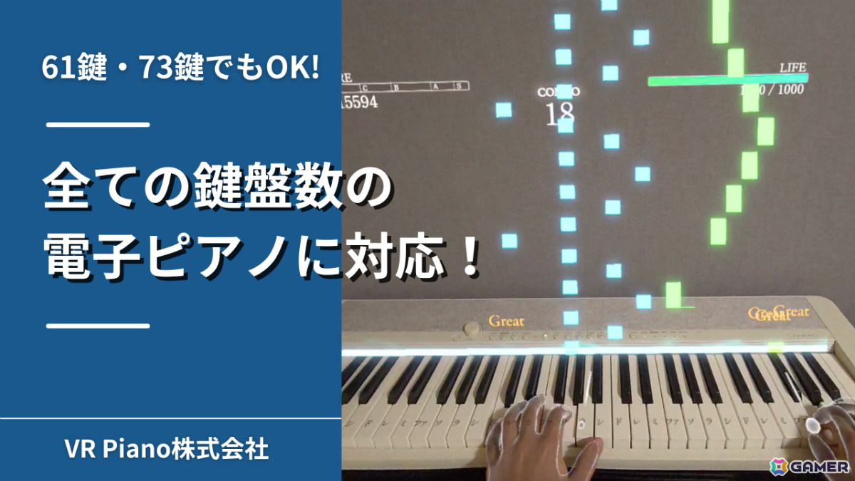 VRピアノゲーム「Sigure」が61鍵・73鍵など全ての鍵盤数に対応！鍵盤の足りない音は自動で補完し快適な演奏体験を提供の画像