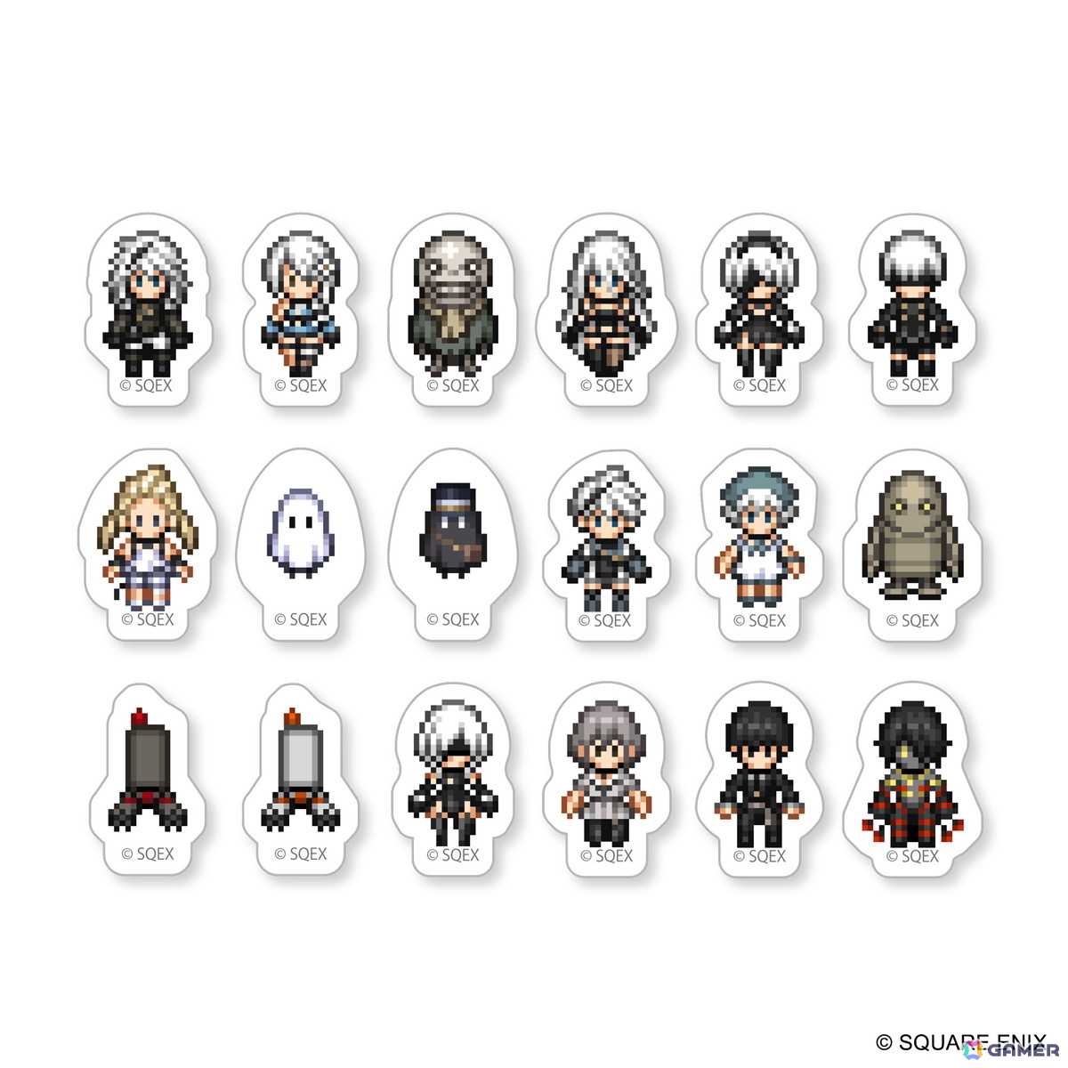 「NieR」シリーズキャラがドット絵に!ガラスマグカップやフレークシール、ラバーストラップが登場の画像