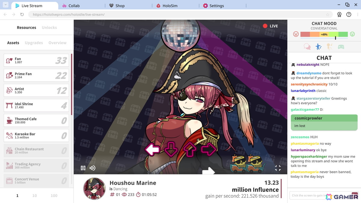 ホロライブタレントを人気配信者に育てるクリッカーゲーム「Holoidle」がSteamにて配信！森カリオペさん、がうる・ぐらさん、宝鐘マリンさんが登場の画像2