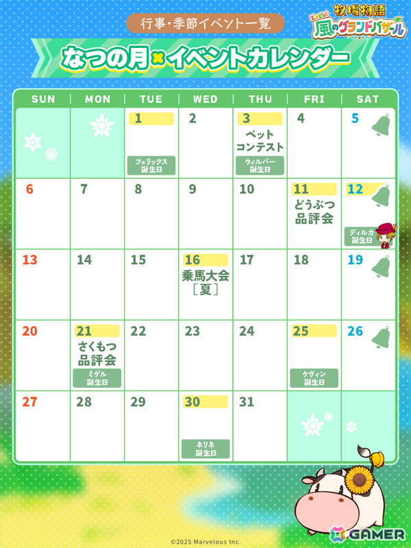 「牧場物語 Let's！風のグランドバザール」牧場ライフを彩るお祭りを特集する「そよかぜタウンウォーカー」が公開！の画像
