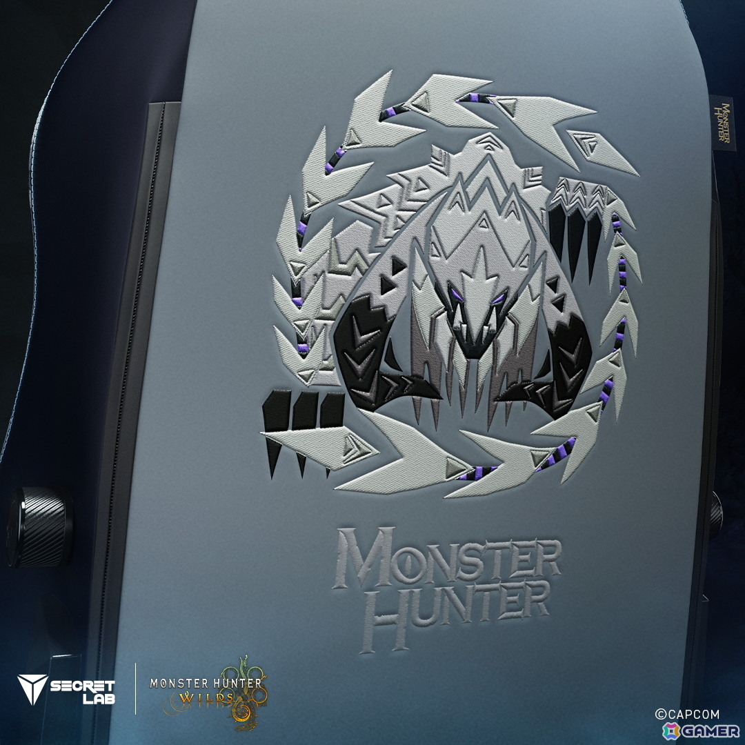 Secretlabより「モンスターハンターワイルズ」に登場するアルシュベルドをモチーフにしたゲーミングチェアが発売！背面にはモンスターアイコンの刺繍もの画像3