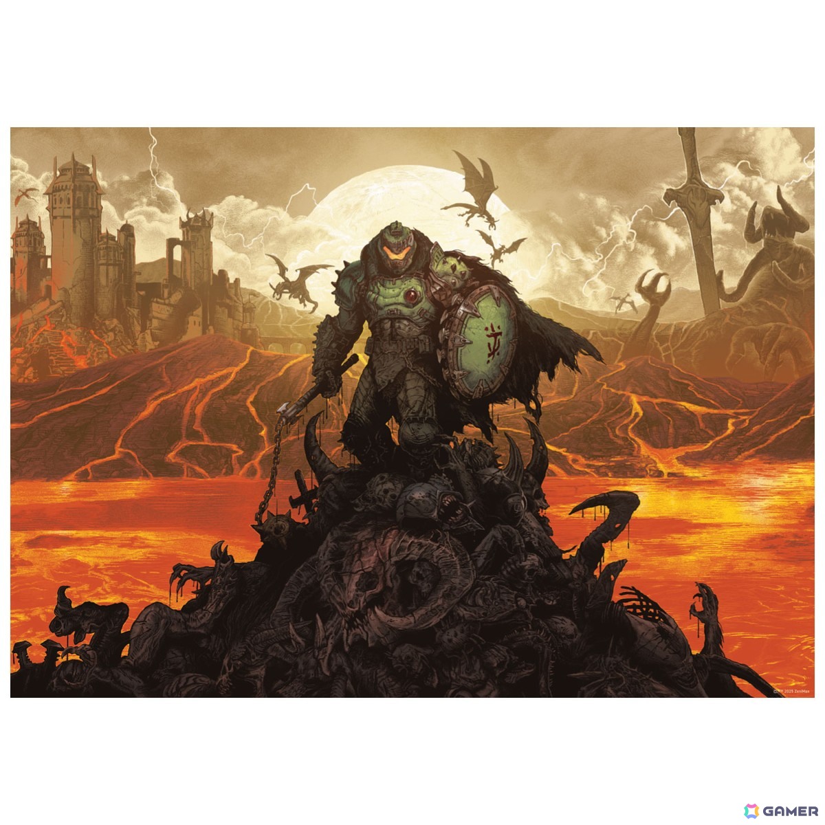「DOOM: The Dark Ages」公式ライセンス商品の予約販売が開始！シリアルナンバー入りのアートプリントやシールドソーメダリオンなど4種がラインアップの画像