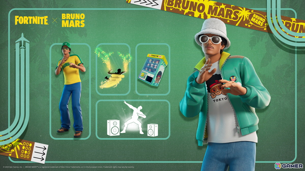 「Fortnite Festival」シーズン9のアイコンにBruno Marsさんが登場！「Die With A Smile」のMVをイメージしたアイテムなどが追加の画像