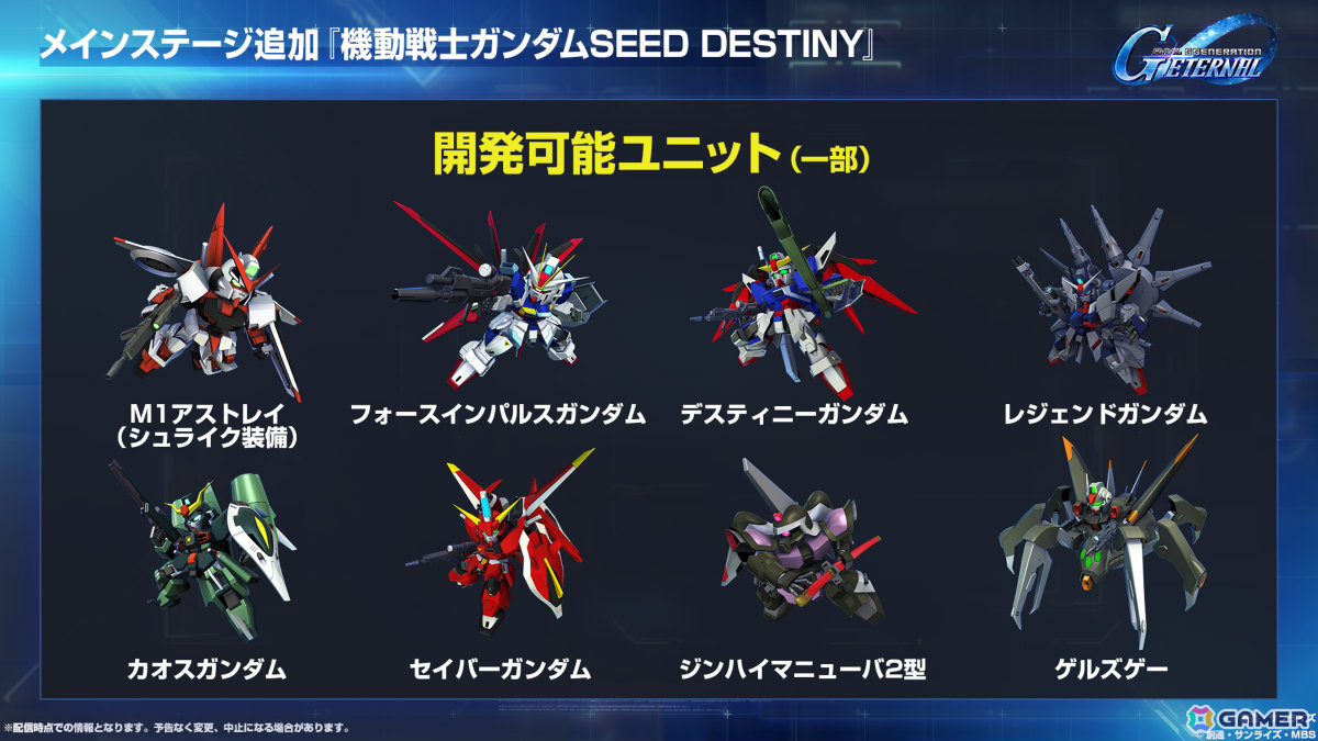 「SDガンダム ジージェネレーション エターナル」メインステージ「機動戦士ガンダムSEED DESTINY」「機動戦士ガンダム 逆襲のシャア」が6月30日に追加!の画像
