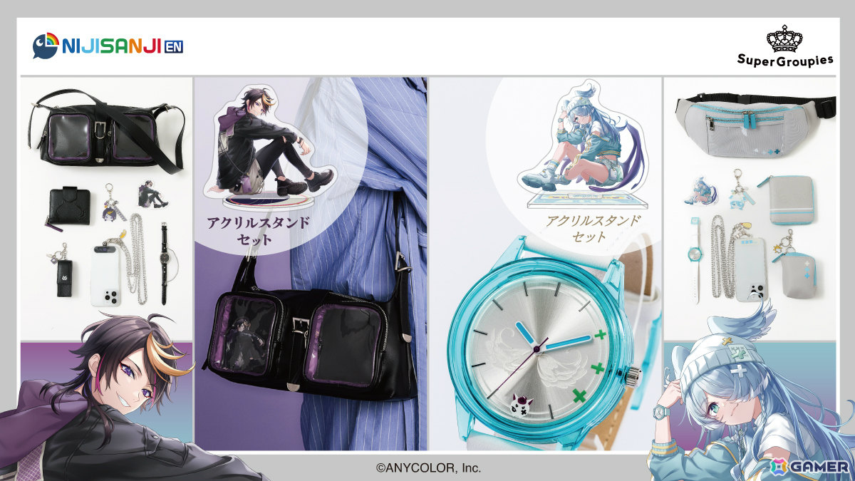 「NIJISANJI EN」闇ノシュウさん&エリーラペンドラさんのファッショングッズが登場!日常使いできるバッグ、腕時計、財布やスマホストラップ、フォンタブなどの画像