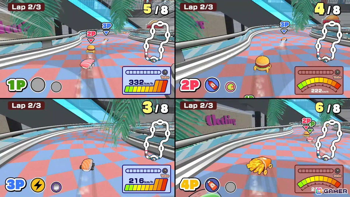 最大4人で楽しめるグルメレースゲーム「SUSHI vs BURGER レース」がSwitchとSteamで発売!スシ軍団とバーガー軍団に分かれて行うチーム戦などが楽しめるの画像
