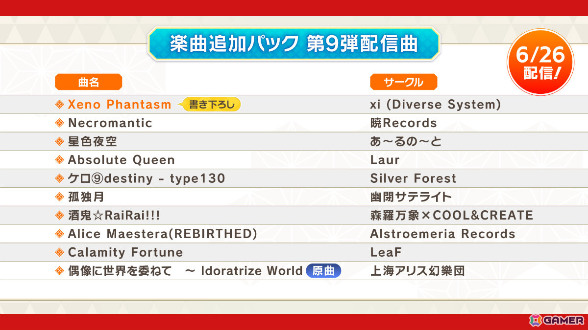 「東方ダンマクカグラ ファンタジア・ロスト」xiさん書き下ろしアレンジ楽曲などを収録したDLC第9弾が配信！の画像