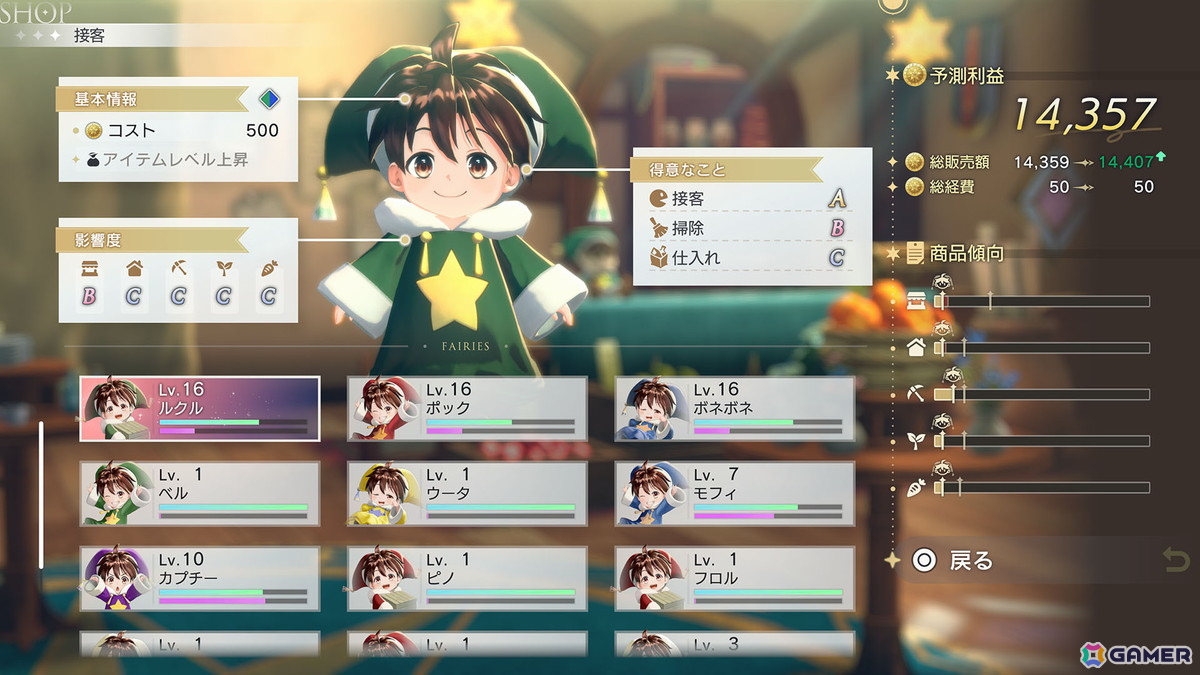 個性的な妖精さんたち。適材適所やスタミナにも注意して配置しよう。