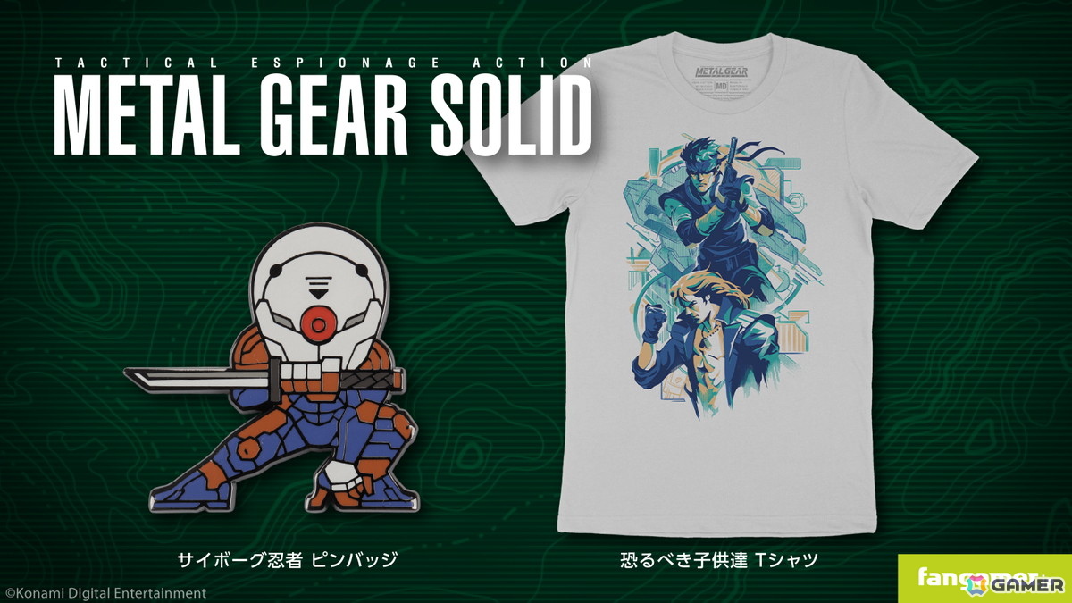 「メタルギア」より「恐るべき子供達 Tシャツ」と「サイボーグ忍者 ピンバッジ」がFangamer Japanにて発売!Tシャツにはステッカーのおまけ付きの画像
