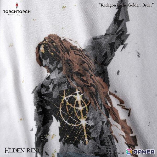 「ELDEN RING」とTORCH TORCHのコラボTシャツに「黄金律、ラダゴン」がラインナップ！槌を掲げ振り向こうとする印象的な後ろ姿をピクセルアート化の画像
