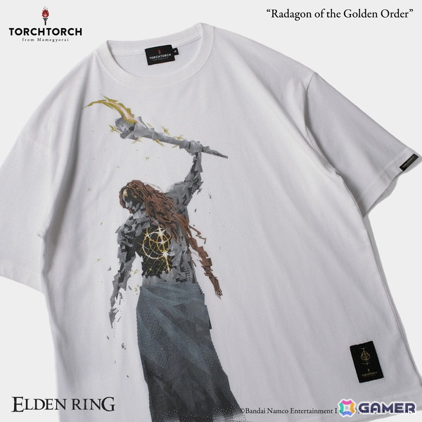 「ELDEN RING」とTORCH TORCHのコラボTシャツに「黄金律、ラダゴン」がラインナップ！槌を掲げ振り向こうとする印象的な後ろ姿をピクセルアート化の画像