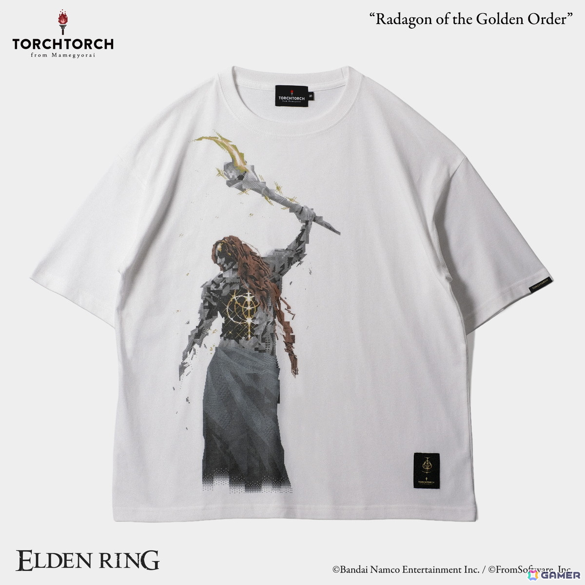 「ELDEN RING」とTORCH TORCHのコラボTシャツに「黄金律、ラダゴン」がラインナップ！槌を掲げ振り向こうとする印象的な後ろ姿をピクセルアート化の画像2