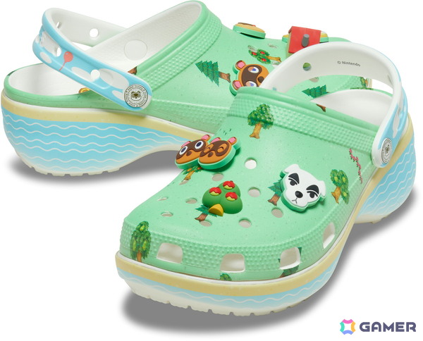 クロックスと「どうぶつの森」が初コラボ！無人島をイメージしたクロッグやたぬきち、とたけけのジビッツチャームなどが登場の画像