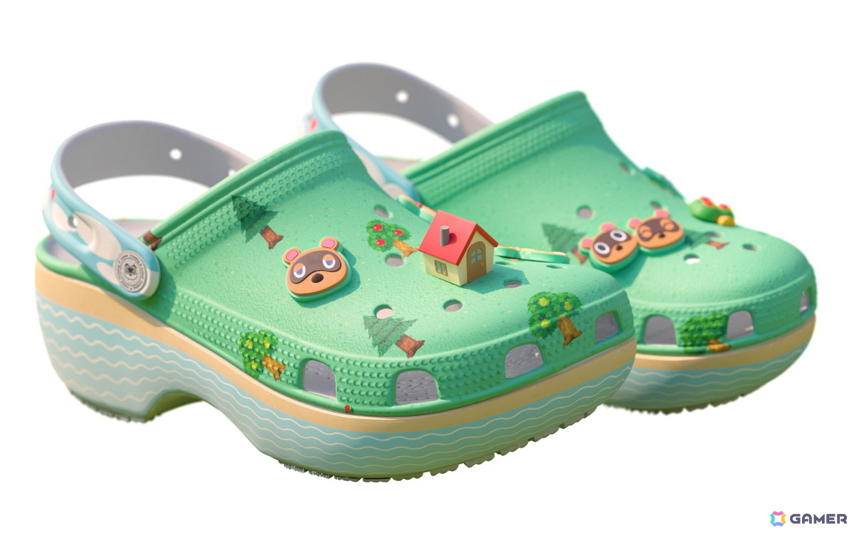 クロックスと「どうぶつの森」が初コラボ!無人島をイメージしたクロッグやたぬきち、とたけけのジビッツチャームなどが登場の画像