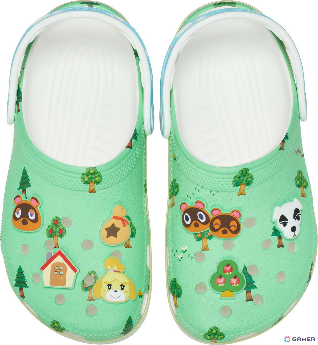 クロックスと「どうぶつの森」が初コラボ！無人島をイメージしたクロッグやたぬきち、とたけけのジビッツチャームなどが登場の画像