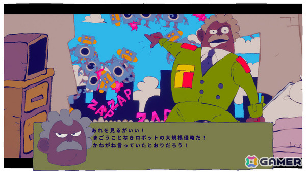 マヌケなロボットを殲滅しバカな人間とくっちゃべる不条理劇アクションADV「Shooty Shooty Robot Invasion」がリリース！の画像