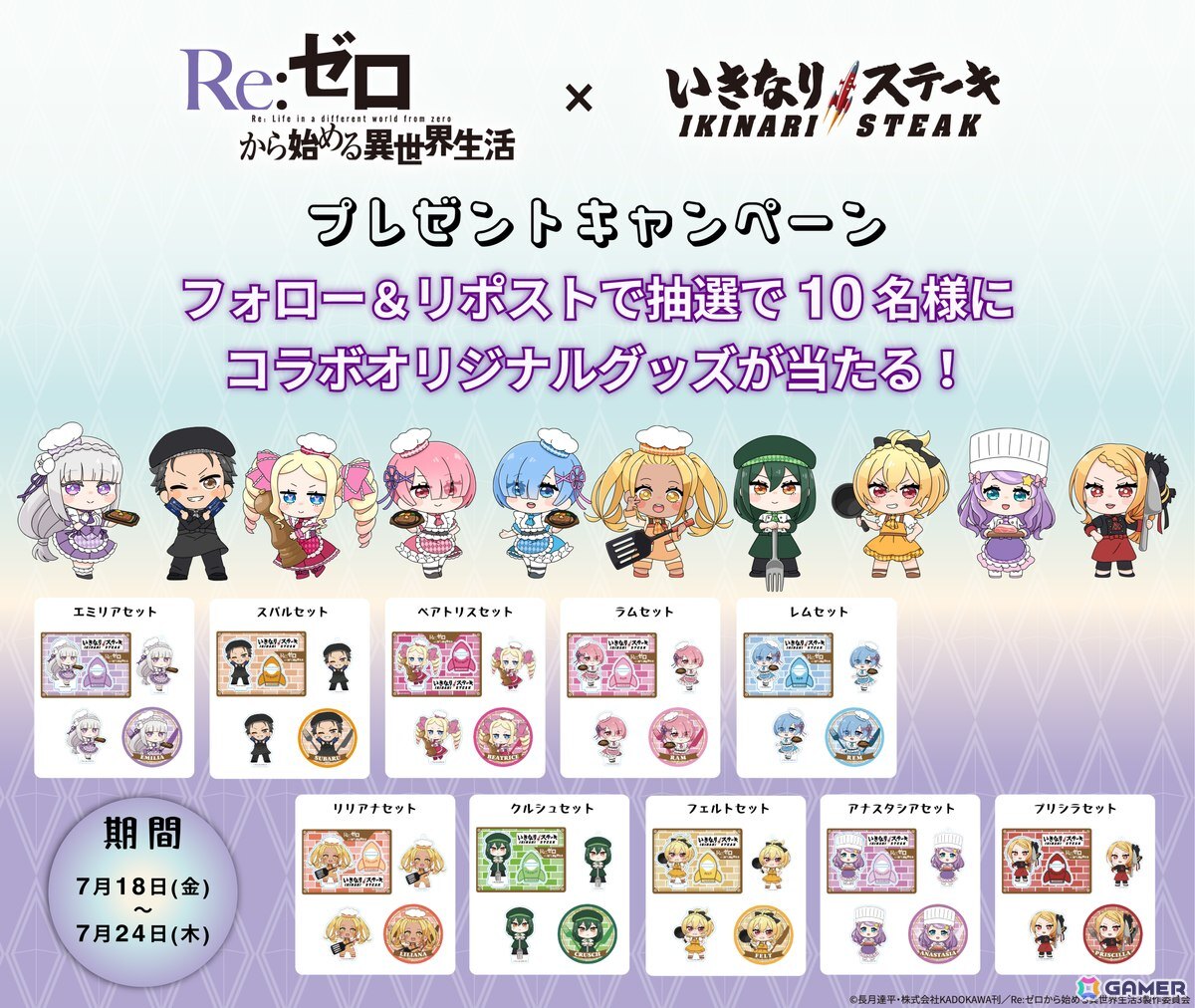 「Re:ゼロから始める異世界生活」いきなり!ステーキとのコラボが7月19日より開催!対象店舗では店内ラッピングや限定メニュー&グッズ販売もの画像