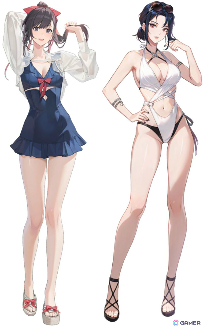 （左から）「水篠葵」新スキン：夏の真ん中、「古沢花梨」新スキン：波上の残像（ハンターパス）