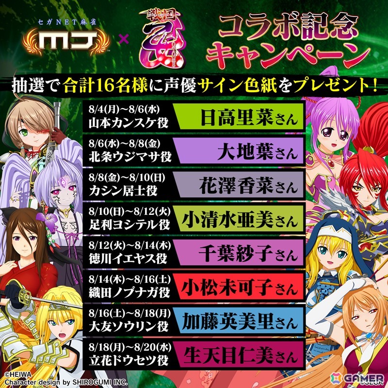 「セガNET麻雀 MJ」シリーズで「戦国乙女」コラボが開催!アガリ演出や卓背景などの限定アイテムを手に入れようの画像