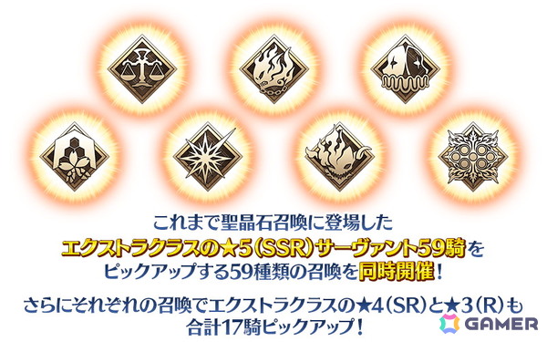 「FGO」冠位戴冠戦：Extraに向けてエクストラクラスの★5サーヴァント59騎をピックアップした59種の召喚が同時開催！の画像2
