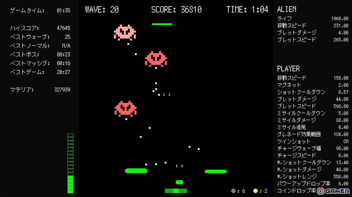 ゲーム翻訳者の伊東龍氏(RyiSnow)によるレトログラフィックのローグライト弾幕シューティング「ZENVADER」がSteamで配信中の画像