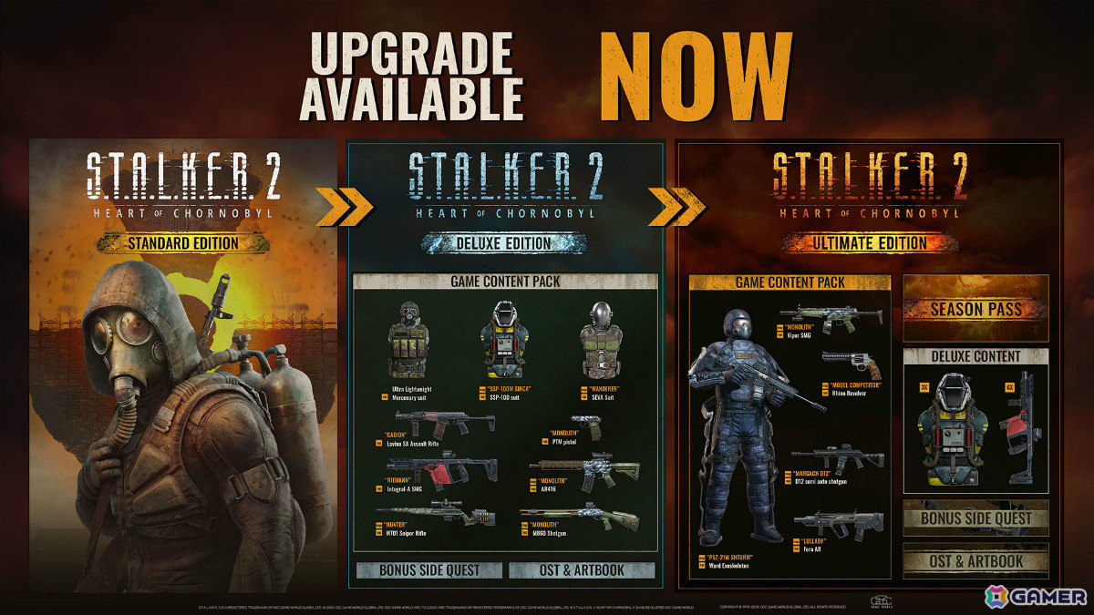 「S.T.A.L.K.E.R. 2: Heart of Chornobyl」デラックス武器＆スーツパックやシーズンパスなどの要素を追加するアップグレードパックが配信中の画像