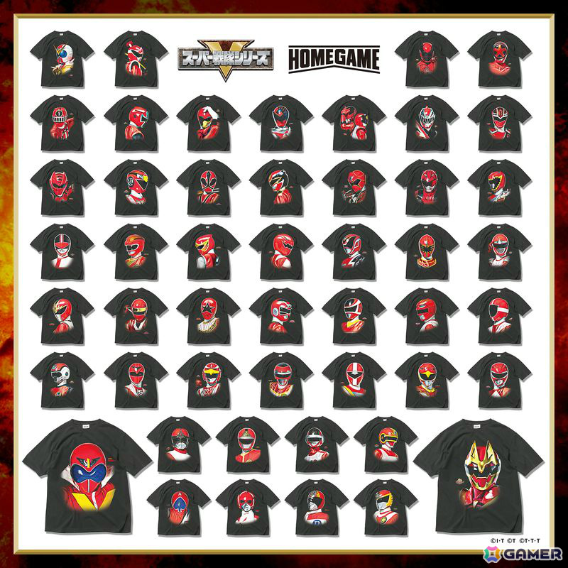 スーパー戦隊シリーズ50周年を記念して歴代レッドのTシャツ全49種が登場!「ゴレンジャー」から「ゴジュウジャー」まで世代を超えて楽しめるアイテムの画像