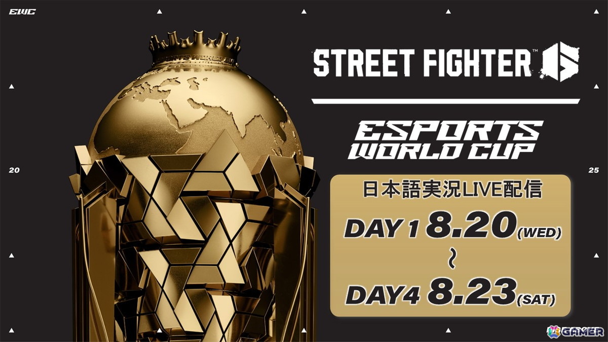 「Esports World Cup 2025 SF6部門」の日本語実況ライブ配信が8月20日20時30分より開始！NOモーション。さんやアールさんらが実況を担当の画像