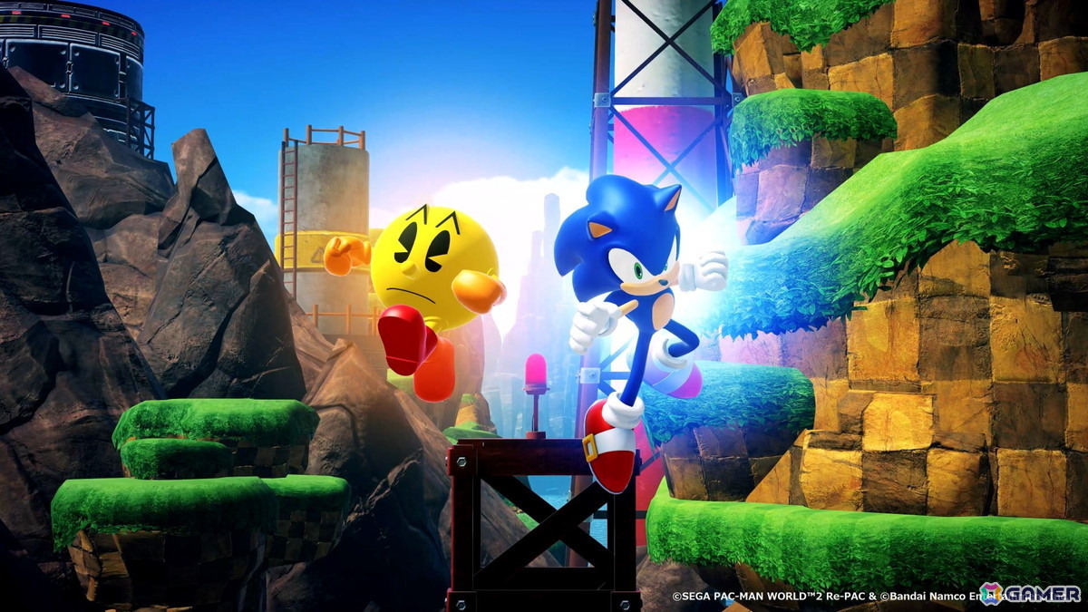 「パックマンワールド2 リ・パック」で「ソニック」とのコラボDLCが今冬配信！パックマンがグリーンヒルを駆け抜けるの画像