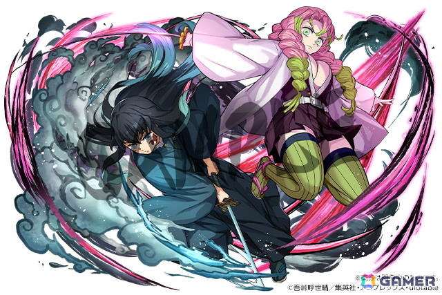 鬼滅の刃　牛角　アクリルスタンド　伊黒小芭内 時透無一郎　冨岡義勇　甘露寺蜜璃 む*む様 鬼滅の刃 リアルタイムカフェ 伊黒小芭内と甘露寺蜜璃 背景