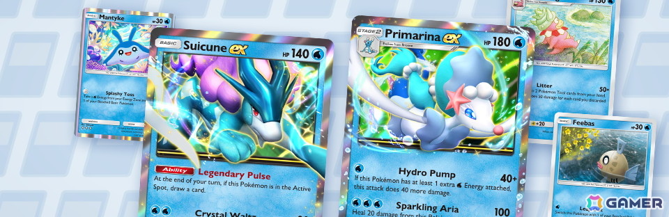 「ポケポケ」新テーマ拡張パック「未知なる水域」が8月28日に登場！ライコウ・エンテイ・スイクンをはじめとした、ジョウト地方に登場するポケモンを多数収録の画像