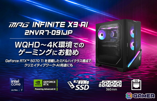MSI、ケースに13,3インチの液晶パネルを内蔵したゲーミングデスクトップPCを含む3製品を8月28日に発売！GPUにはRTX 5080と5070tiを搭載の画像2