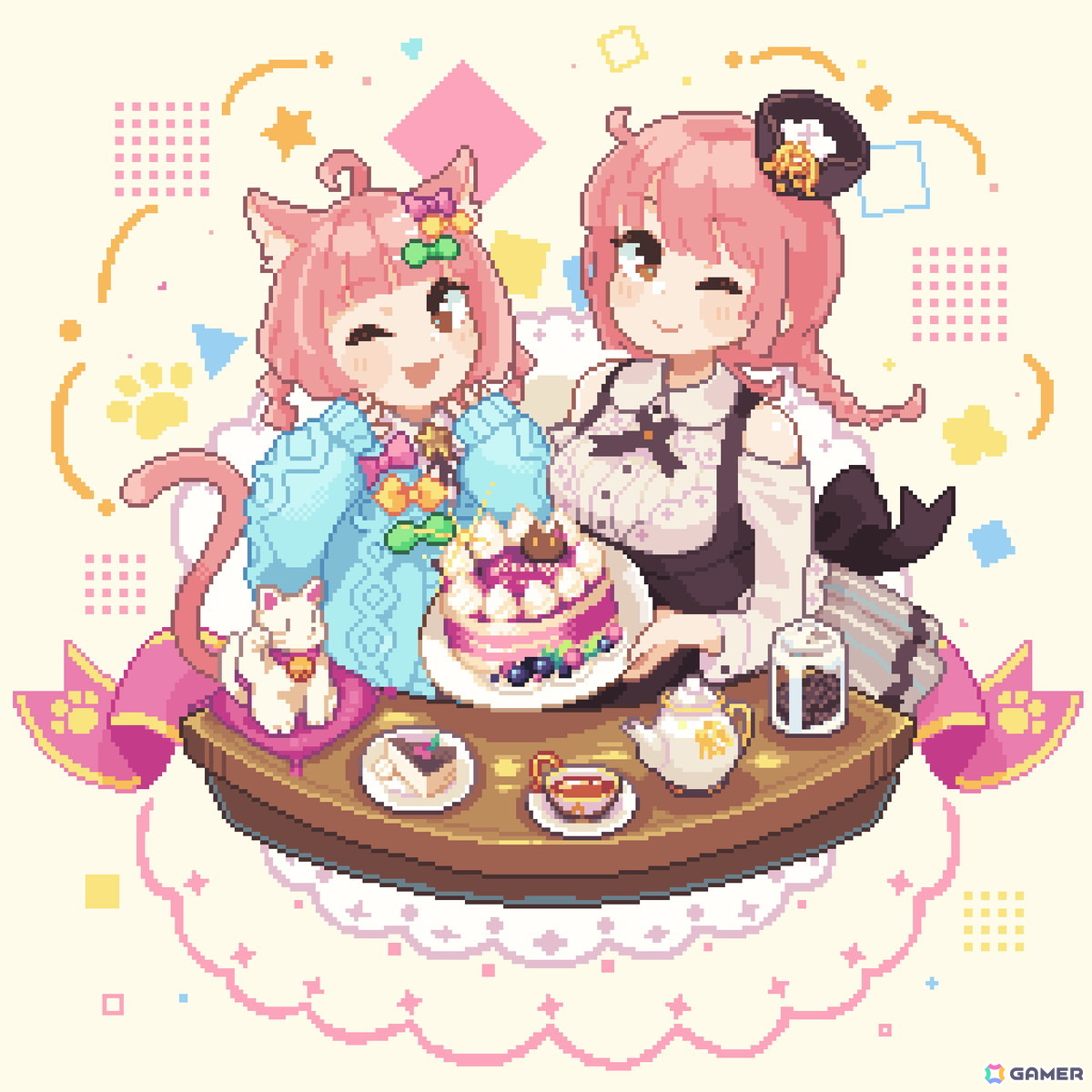 「けものティータイム」カウントダウンイラストの毎日投稿が開始！初日は姉妹が可愛く描かれたおゆざき氏によるピクセルアートの画像