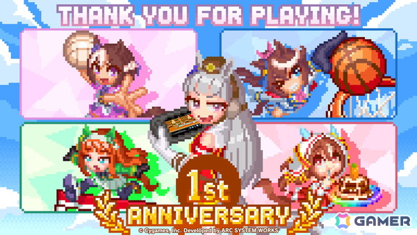 「ウマ娘 プリティーダービー 熱血ハチャメチャ大感謝祭！」発売1周年を記念してゴルシたちのドット絵が映える特別イラストが公開！70％OFセールもの画像1