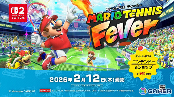 「マリオテニス フィーバー」がSwitch 2で2026年2月12日に発売！新要素「フィーバーラケット」やベビィマリオを操るストーリーモードを収録の画像