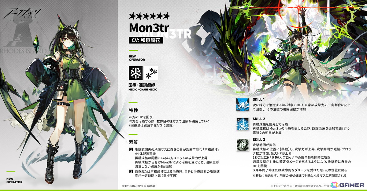 「アークナイツ」メインテーマ第十五章「解離結合」が開幕！イベントスカウトには新オペレーター★6「Mon3tr（CV：和泉風花）」らが登場の画像