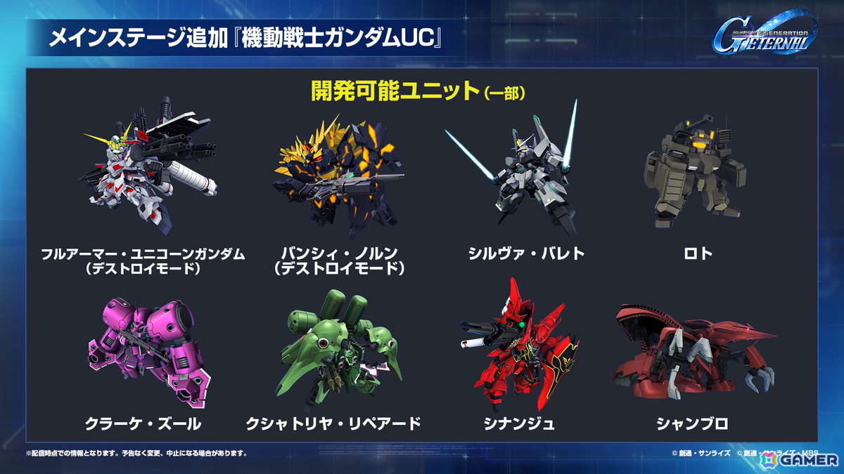 「SDガンダム ジージェネエターナル」メインステージに「機動戦士ガンダムUC」と「機動武闘伝Gガンダム」が9月30日に追加!の画像