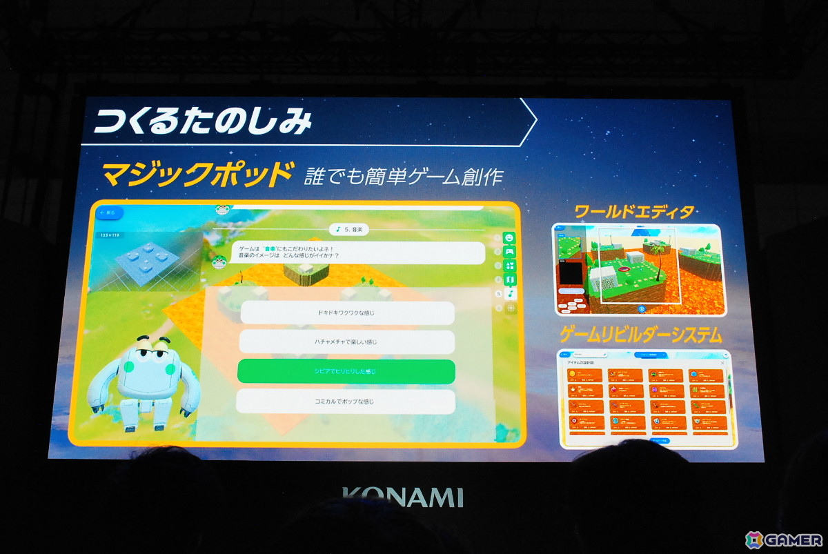 一部のコナミIPキャラも使用できて、誰でも簡単にゲームを作ることができる自動生成プロジェクト「ワイワイワールドCraft（仮）」発表ステージをレポート【TGS2025】の画像9