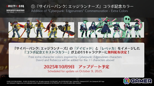 「GUILTY GEAR -STRIVE-」でアニメ「サイバーパンク: エッジランナーズ」コラボコンテンツ追加のアップデートが10月9日に配信!の画像2