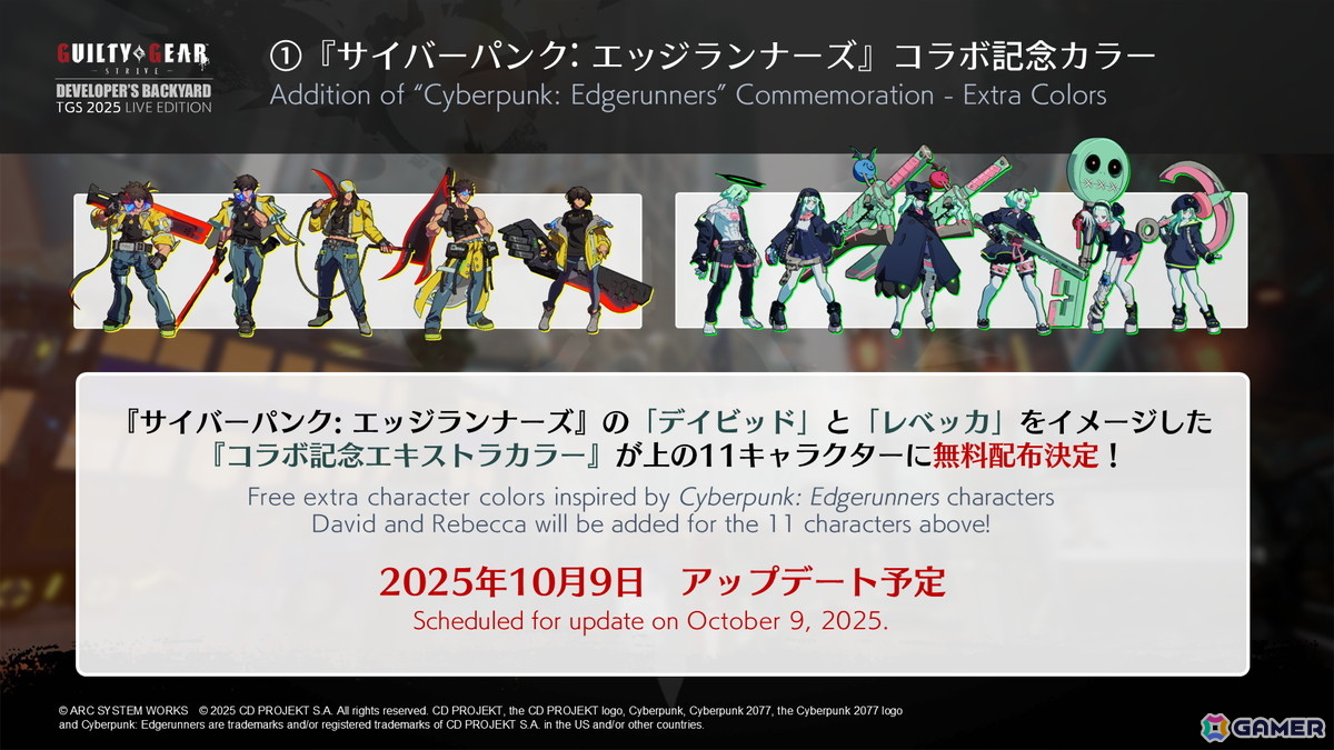 「GUILTY GEAR -STRIVE-」でアニメ「サイバーパンク: エッジランナーズ」コラボコンテンツ追加のアップデートが10月9日に配信!の画像